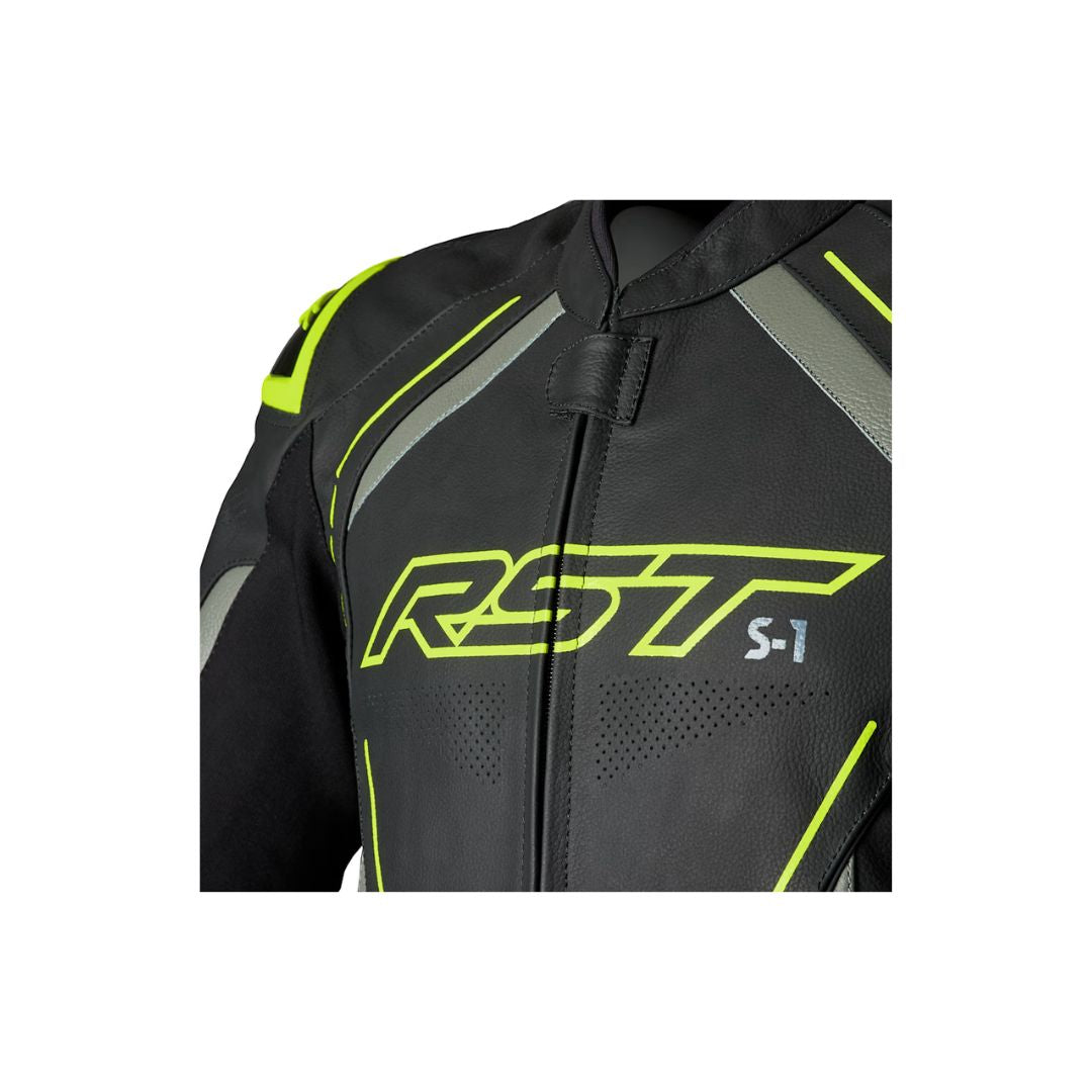 RST S-1 Kožna Moto Jakna Crna/Fluo Žuta