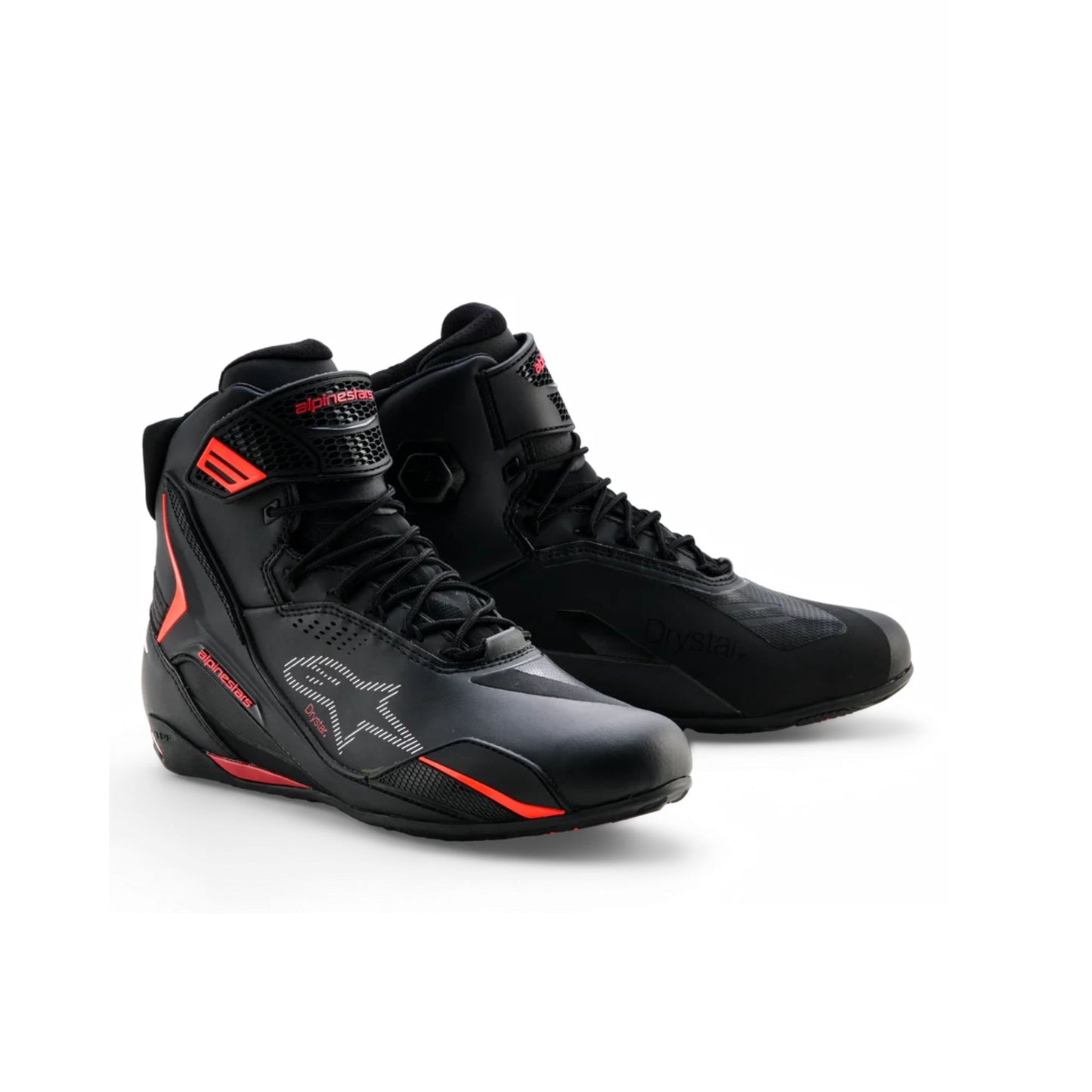 Alpinestars Faster-4 Drystar® moto patike – Black/Rio Red/Red Fluo