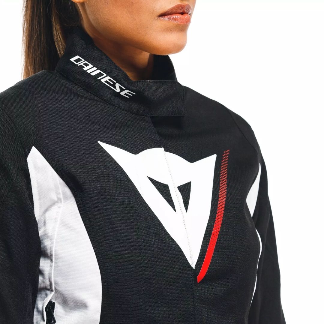 Dainese Veloce D-Dry® Ženska Tekstilna Moto Jakna Crno/Bijelo/Crvena