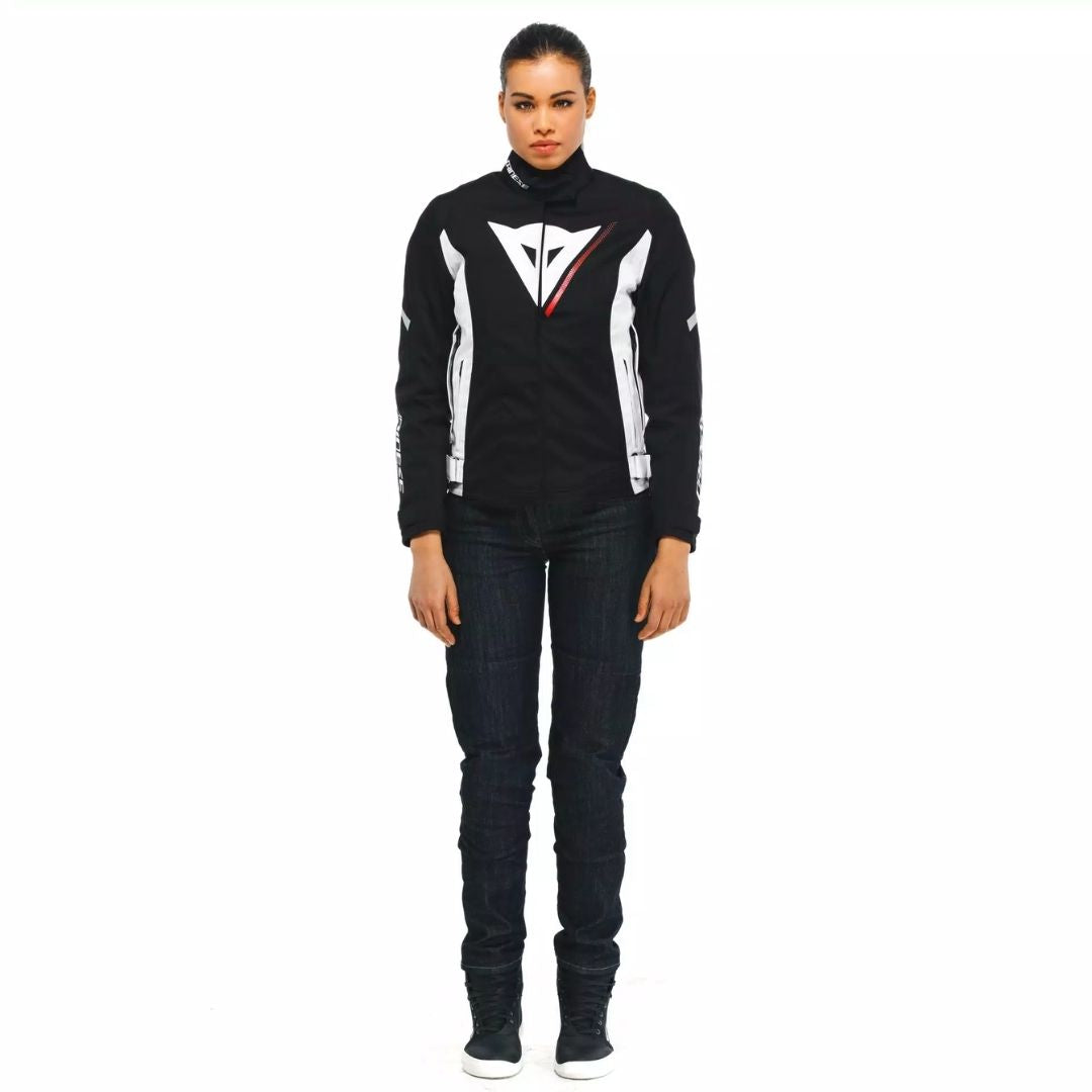 Dainese Veloce D-Dry® Ženska Tekstilna Moto Jakna Crno/Bijelo/Crvena