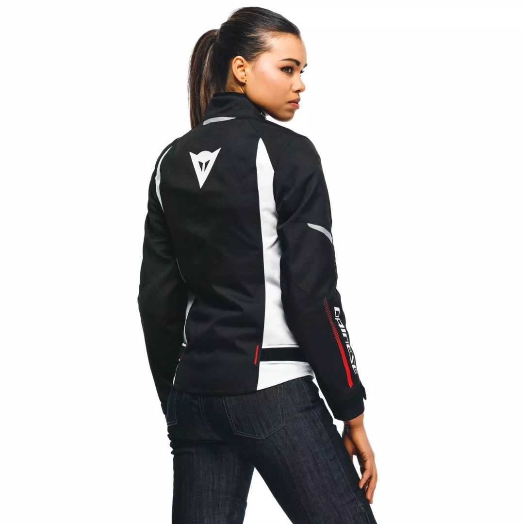 Dainese Veloce D-Dry® Ženska Tekstilna Moto Jakna Crno/Bijelo/Crvena